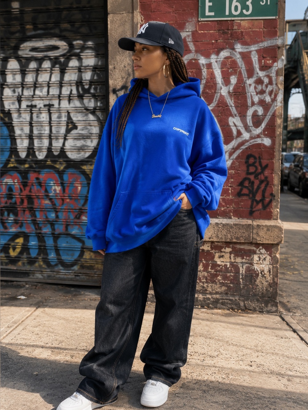 COPYRIGHT Streetwear Blue Hooded Graphic Loungewear Sweatshirt, M
